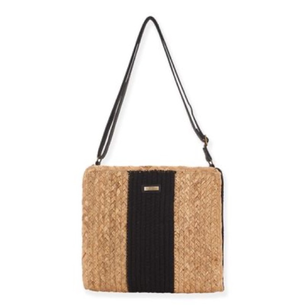 Sun n sand Woven Straw Crossbody with Black Center Stripe